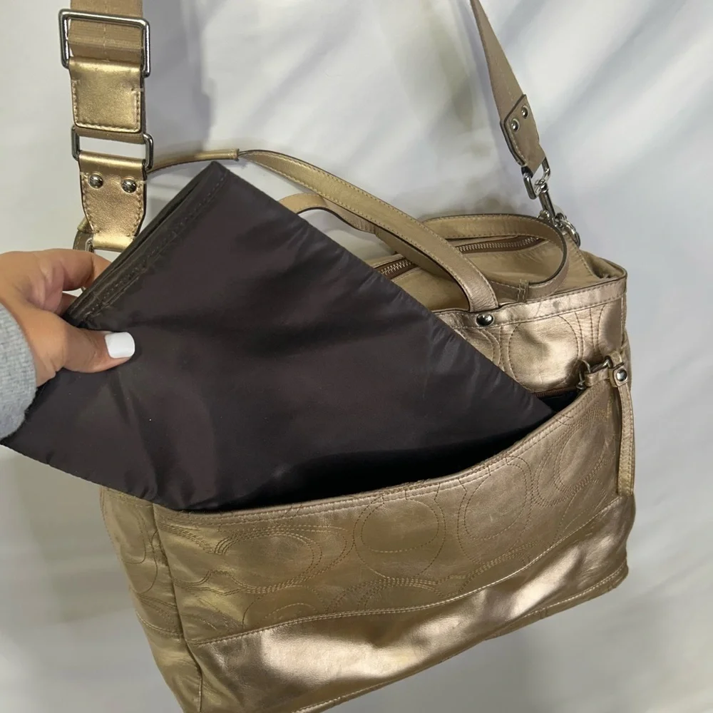 COACH gold oversized diaper bag. Gorgeous. Tons of pockets. Tons of options! - Picture 9 of 12